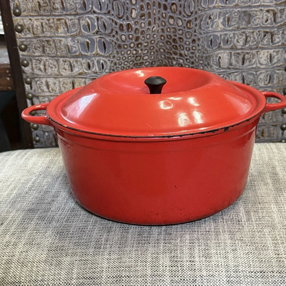Rare Rosenlew, Finland Large Red Cast Iron Pot With Lid 1958